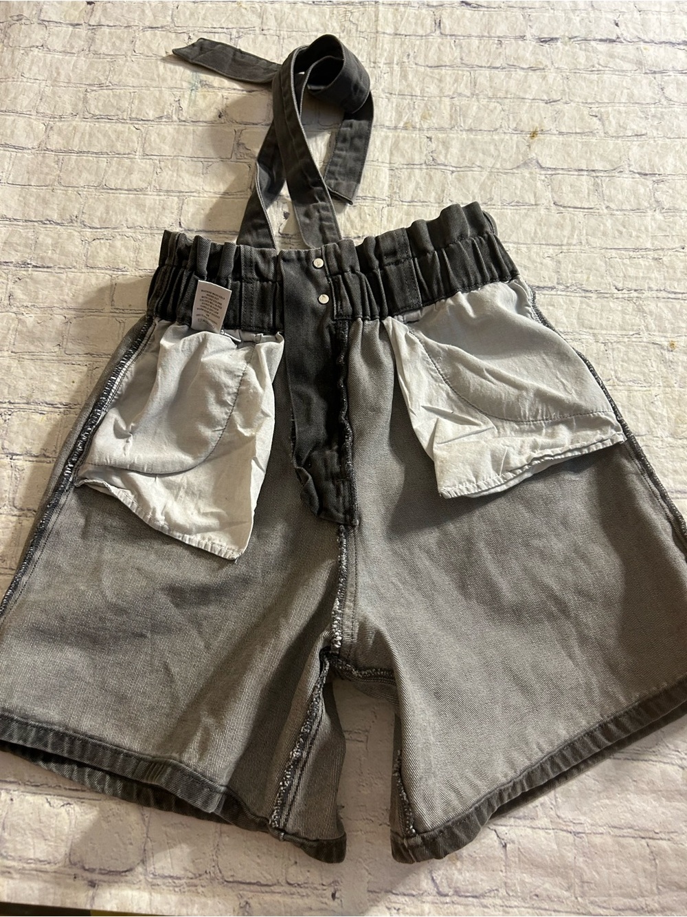 VERVET GRAY WASH HIGH-RISE PAPER BAG DENIM SHORTS MATCHING TIE BELT RETRO SIZE L - Picture 9 of 11